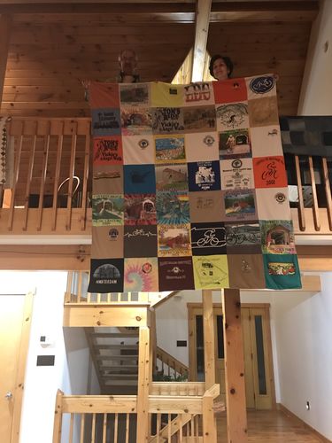 T-shirt quilt with biking, running themes by Sandy from PA