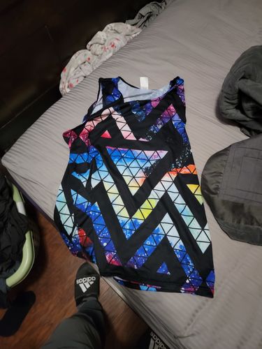 Customer photo review of Black Triangle Galaxy Space Print Men's Tank Top