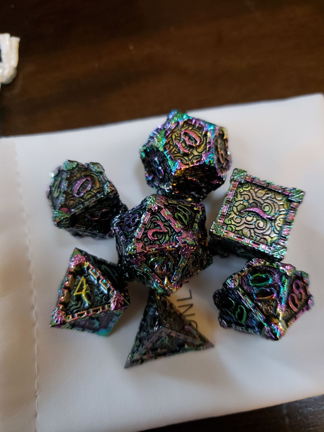 Customer photo review of Patrons Dark Orb - Metal Dagger Dice Set