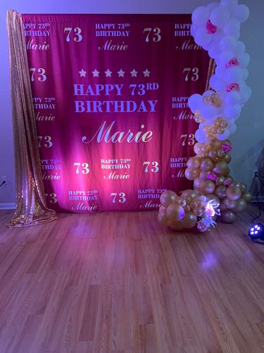Customer photo review of 30th Birthday Party Black Golden Stars Step and Repeat Custom Backdrop
