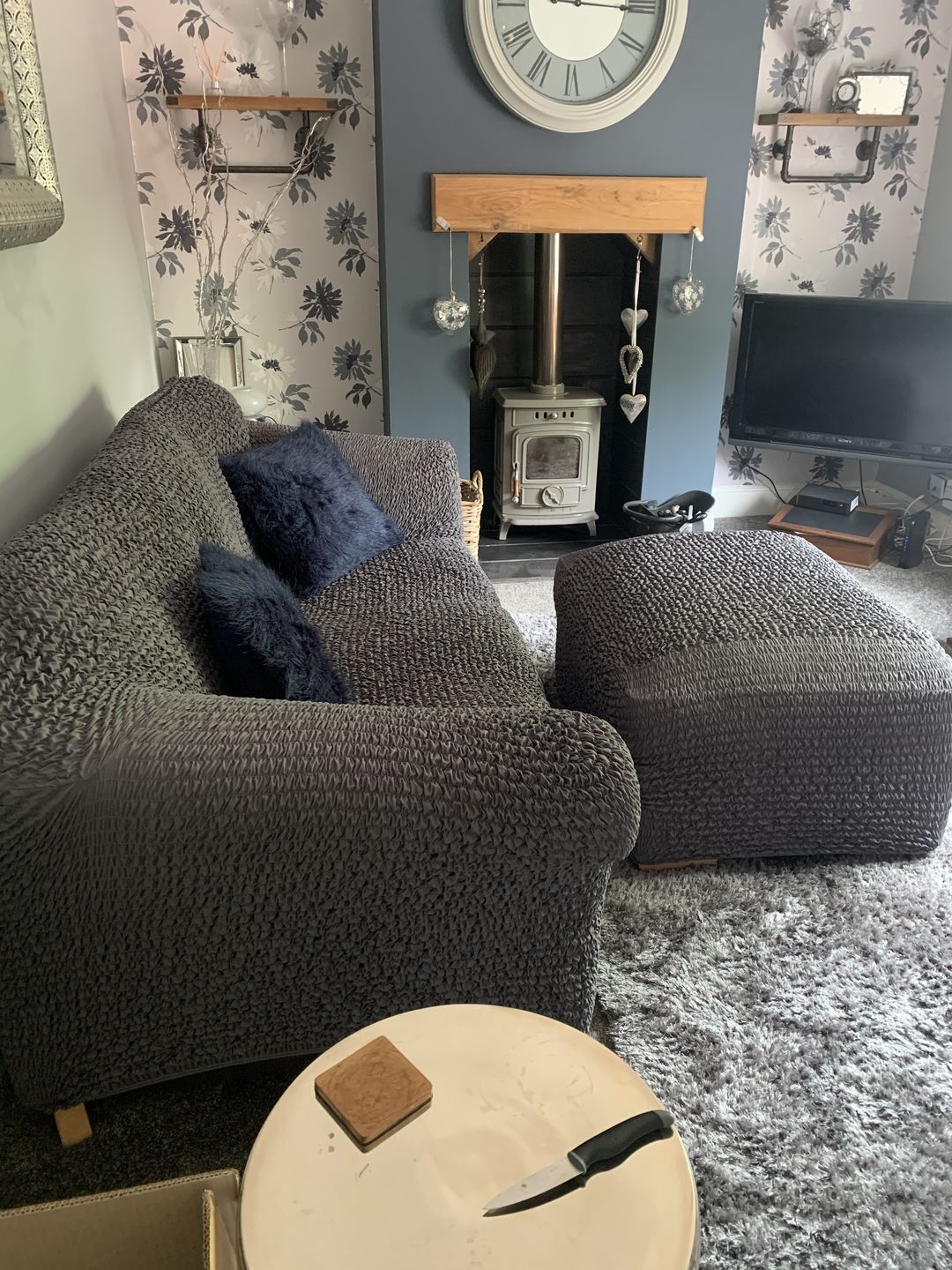 Customer photo review of Footstool Cover - Charcoal Microfibra