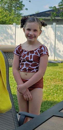 Customer photo review of Mini Mo'orea Reversible Top | Giraffe/Sienna