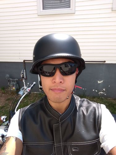 Customer photo review of Lightweight Half Face German Style DOT Slayer Style Helmet - Matte Black