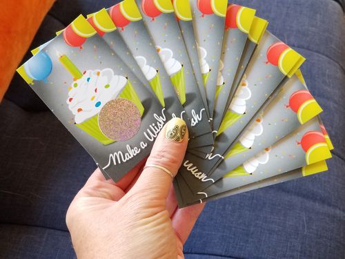 Customer photo review of Gray Happy Birthday Make a Wish Scratch Cards