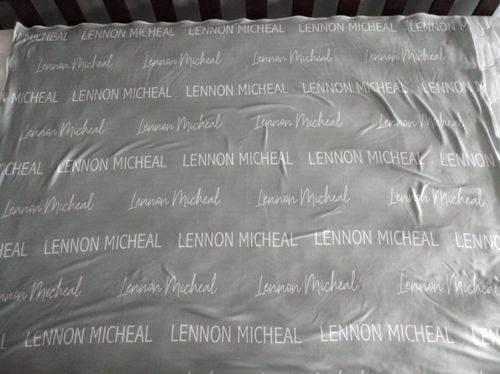 Customer photo review of Gray White Personalized Custom Name Baby Swaddle Blanket