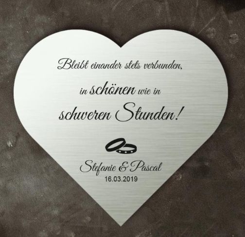 Customer photo review of Hochzeitsgeschenk - Dekoherz  "In schönen wie in schweren Stunden " aus edlem Stahl (personalisierbar)