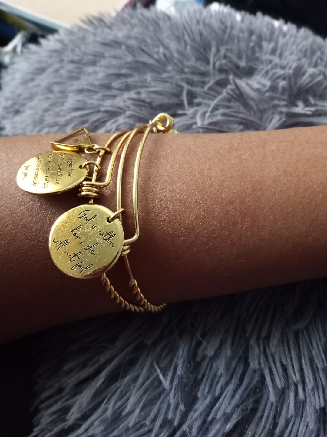 Customer photo review of God is Within Her, She Will Not Fail Bracelet