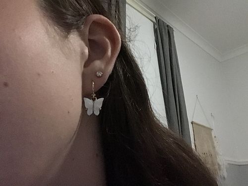 Customer photo review of White Jade Butterfly Earrings - Gold