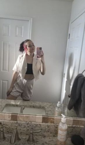 Customer photo review of High Waist Cream Solid Wide Leg Short