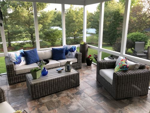 Customer photo review of Malmo 4 Piece Outdoor Patio Conversation Sofa Set (L) In Gray