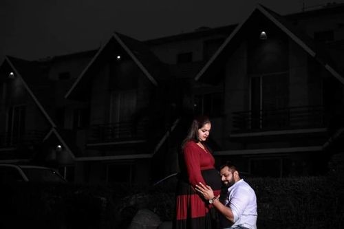 Customer photo review of Rich Maroon & Black Layer Maternity Dress