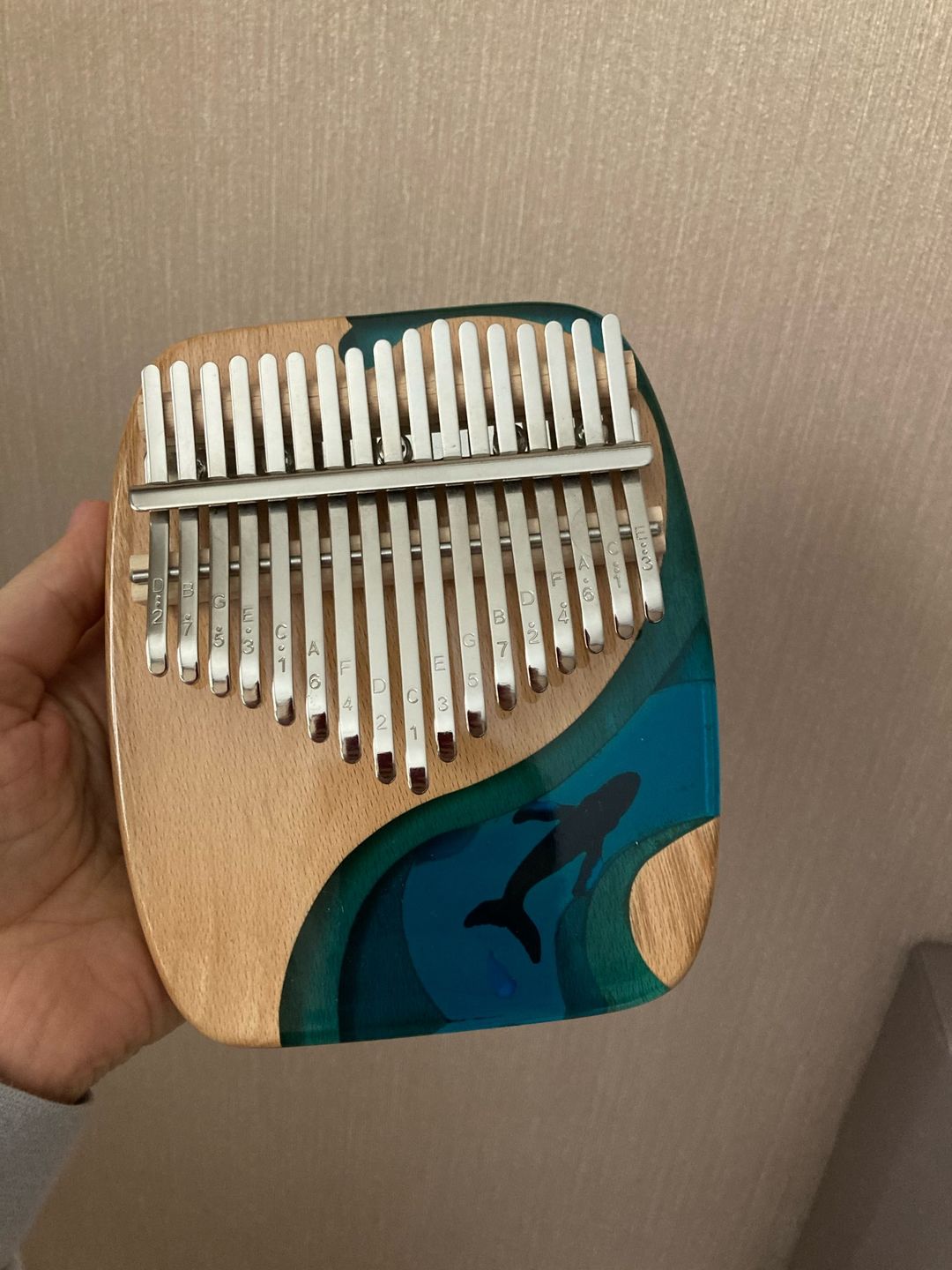 Customer photo review of 2021 New 17/21 Keys Hluru Blue Ocean Resin Whale Dolphin kalimba