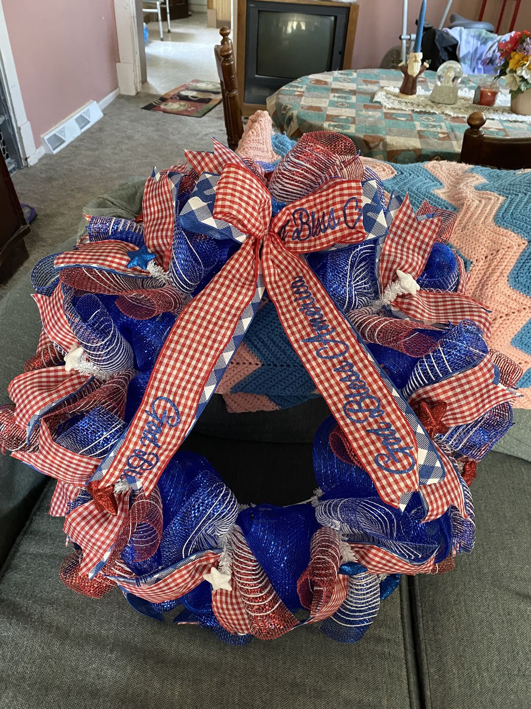 Customer photo review of 15-24" Tinsel Work Wreath Form: White