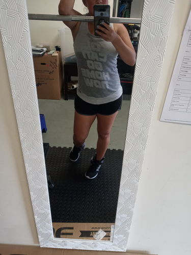 Customer photo review of You Can Go Home Now - Women's Sweat Activated Tank Top
