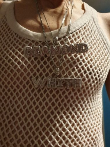 Customer photo review of Baguette Custom Letter Pendant Yellow Gold