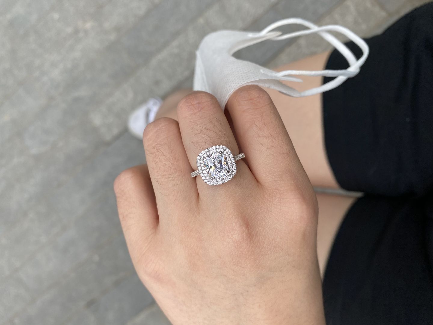 Customer photo review of Louily 2.0 Carat Double Halo Cushion Cut Engagement Ring In Sterling Silver