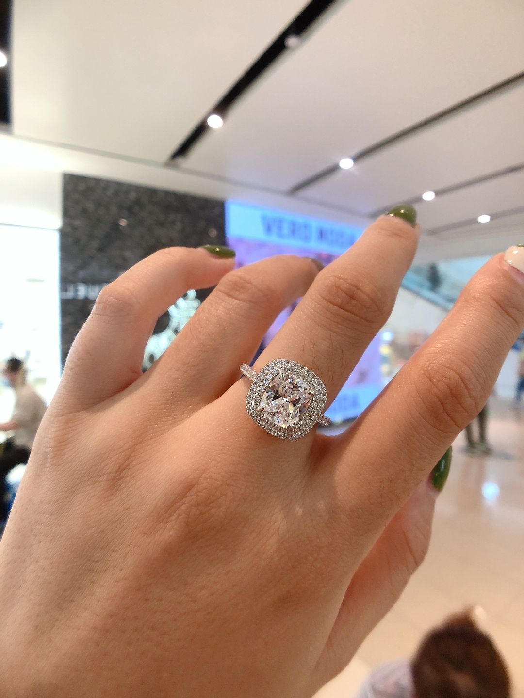 Customer photo review of Louily 2.0 Carat Double Halo Cushion Cut Engagement Ring In Sterling Silver