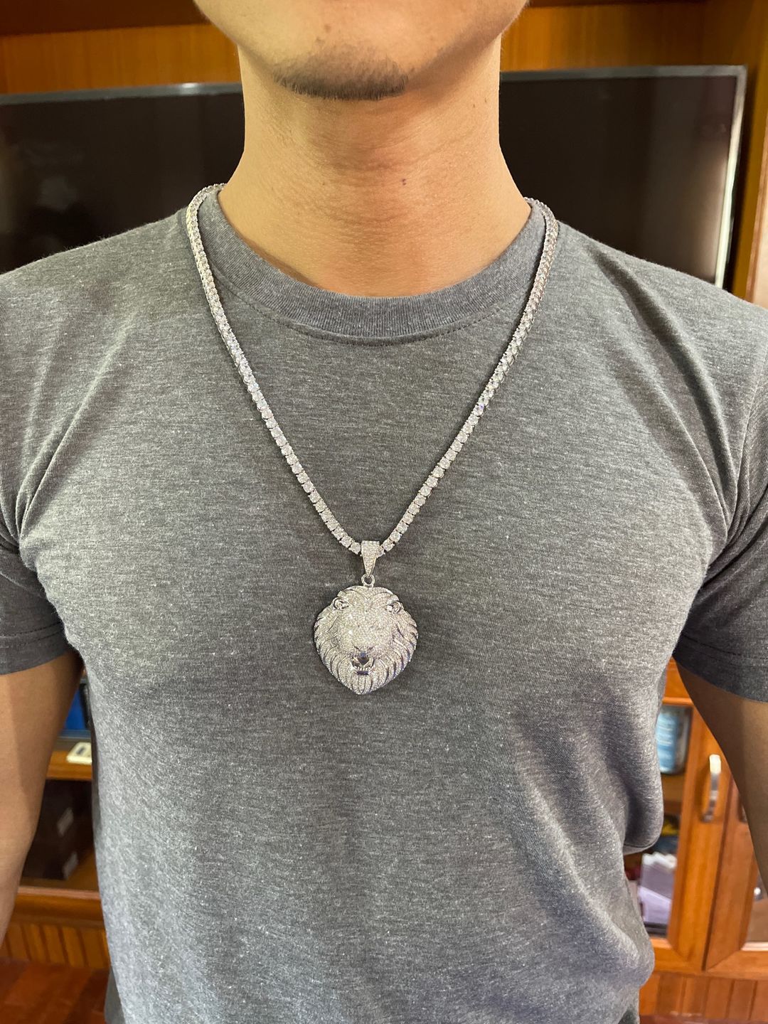 Customer photo review of Iced Out Lion Pendant