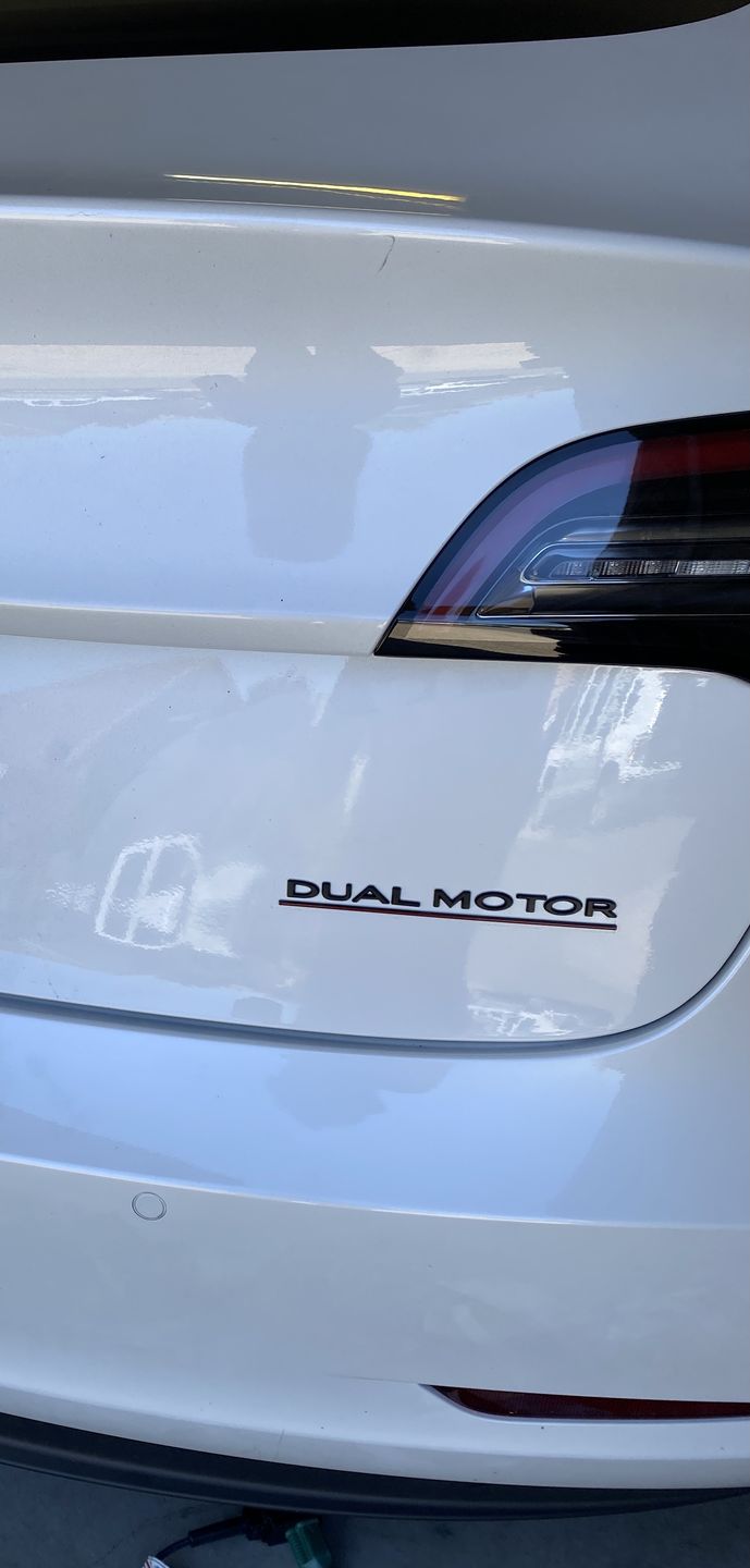 Customer photo review of DUAL MOTOR Trunk Badge Emblems for All Teslas (5 color options)