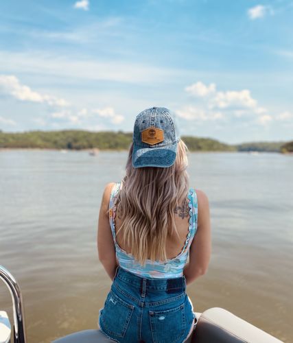 Customer photo review of 382 Denim Leather Patch Hat