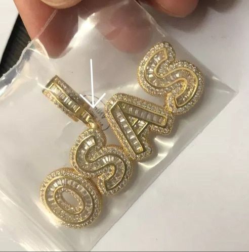 Customer photo review of Baguette Custom Letter Pendant Yellow Gold