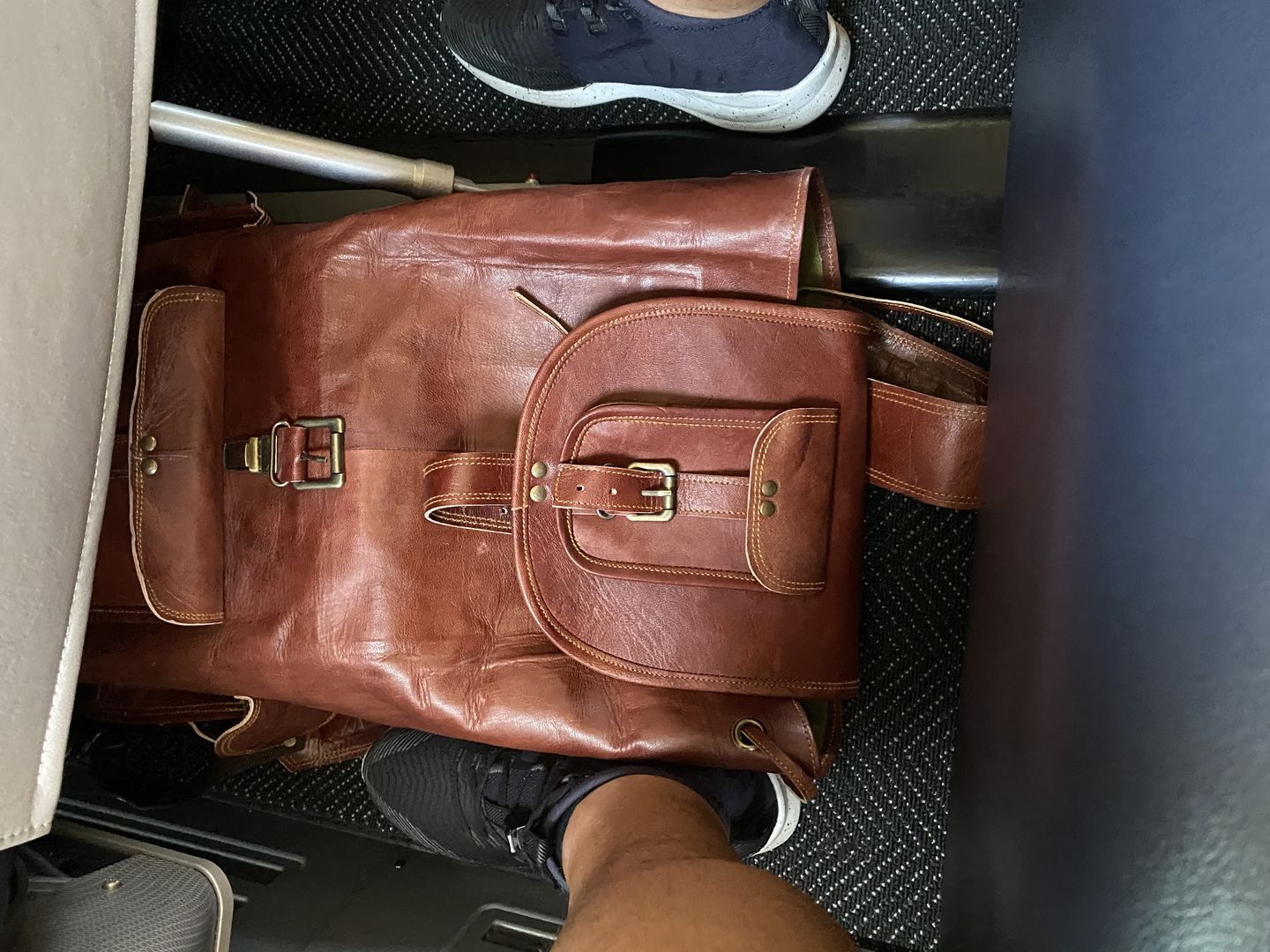 Customer photo review of Large Leather Outdoor Hiking Travel Backpack Rucksack