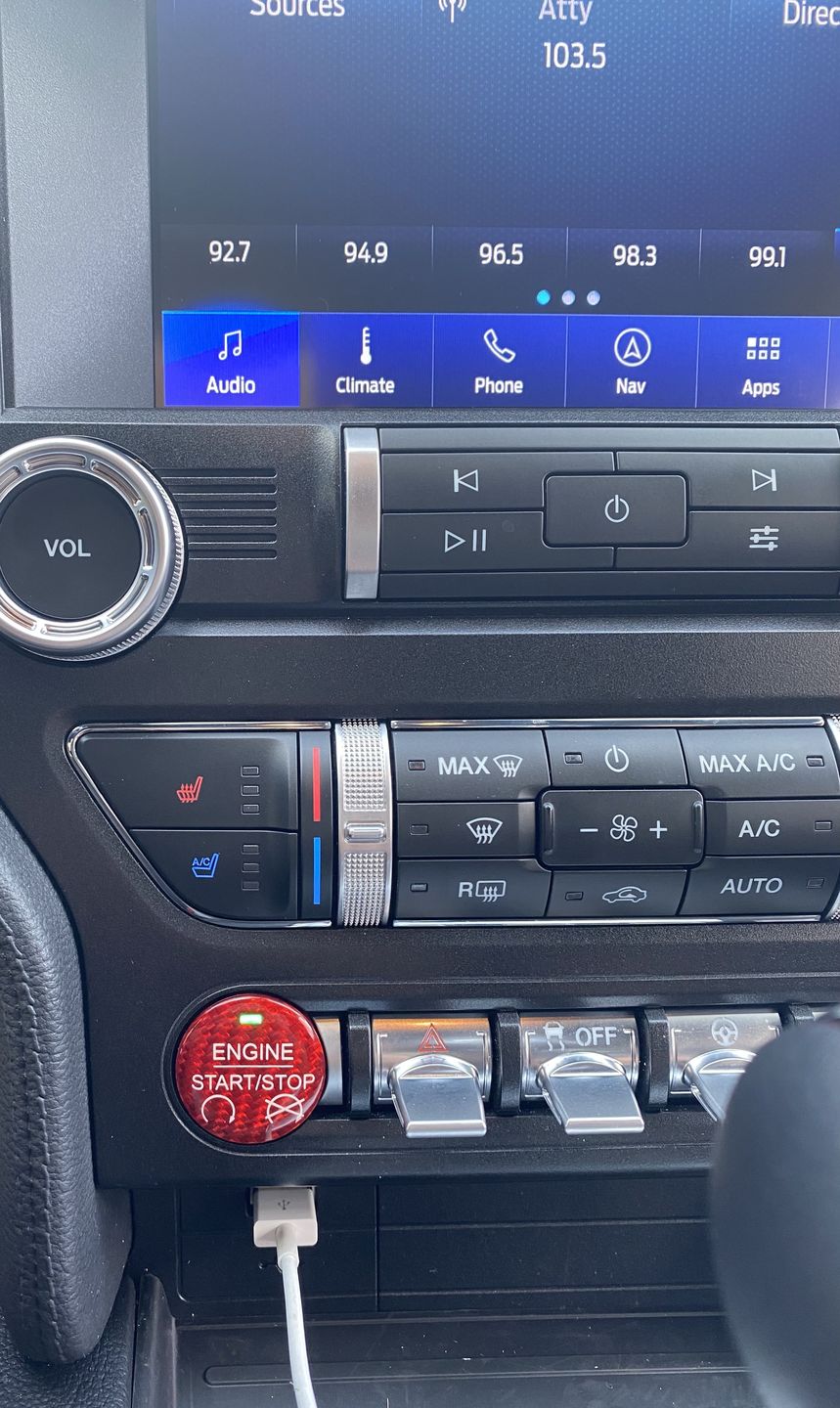 Customer photo review of Black/Red Engine Start Stop Button Carbon Fiber Cover for 2015-2020 S550 Ford Mustang