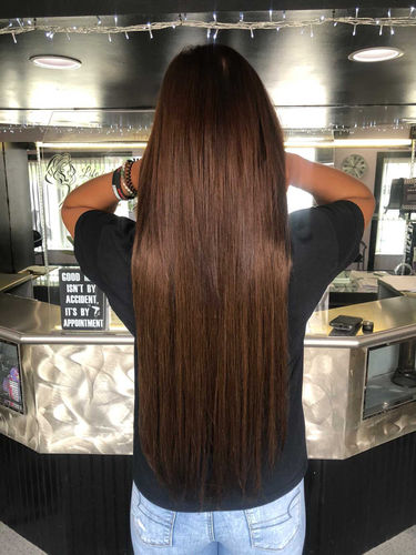Customer photo review of Full Shine Tape in Hair Extensions 100% Remy Human Hair 40 Pieces 100 Grams Dark Brown (#4)