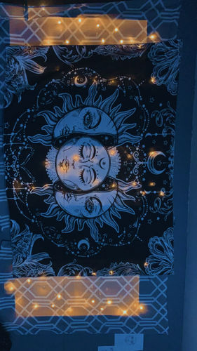 Customer photo review of Inverse Black & White Moon Sun Tapestry