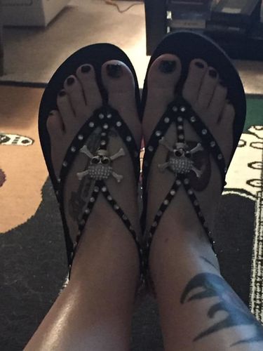 Customer photo review of Just Love Skulls Flip Flops