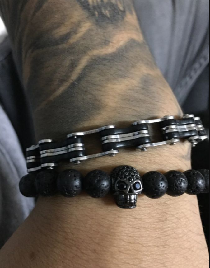 Customer photo review of Cycolinks Skull Lava Stone Rope Bracelet