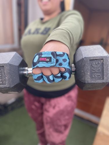 Customer photo review of Guantes Pesas GRAB Print Turquesa