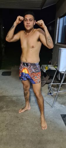Customer photo review of Aboriginal Indigenous Sunset Art Print Muay Thai Boxing Shorts
