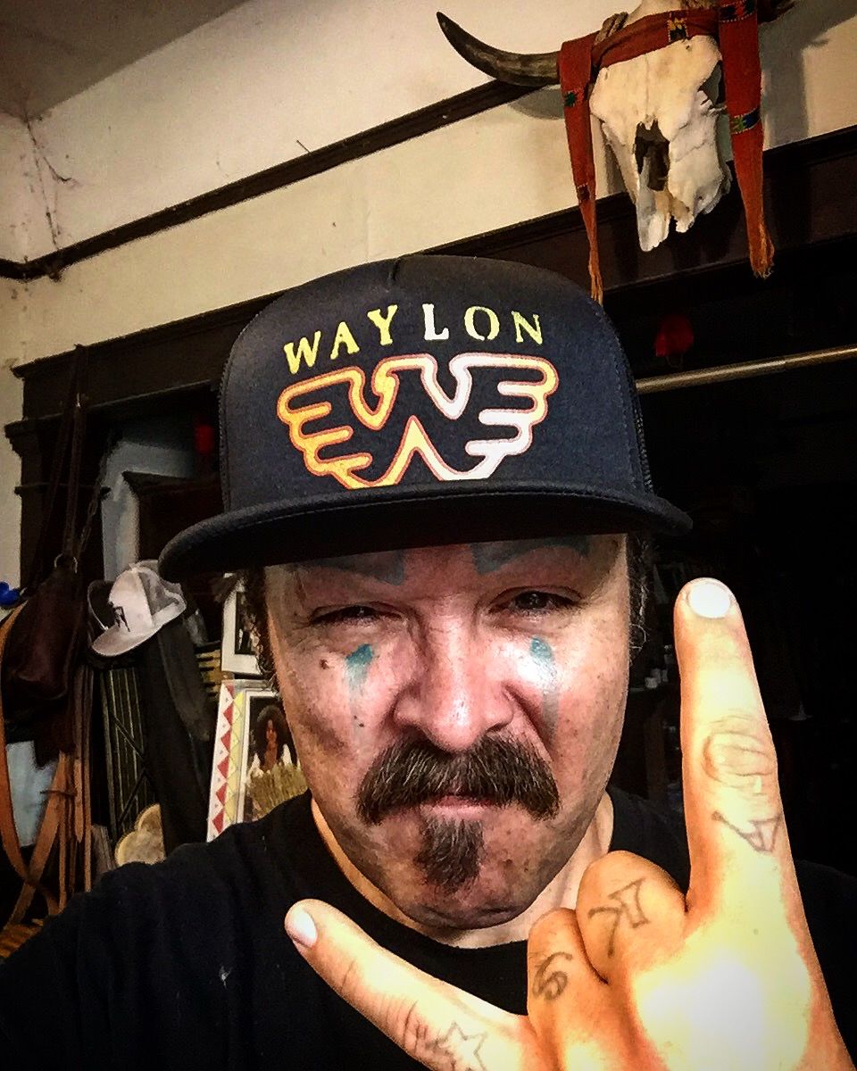 Customer photo review of Waylon Jennings Distressed Flying W Trucker Hat - Black