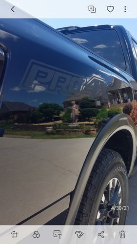 Customer photo review of Set of 2: PRO-4X 2015-2019 Nissan Titan XD pickup truck bedside die-cut decal