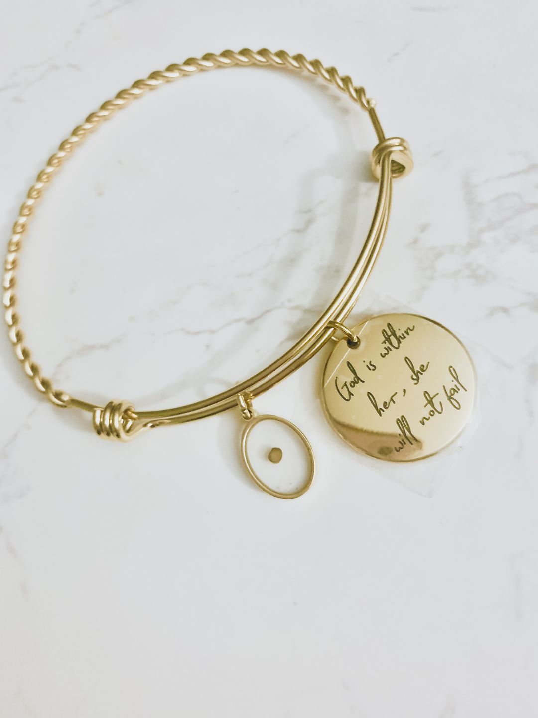 Customer photo review of God is Within Her, She Will Not Fail Bracelet