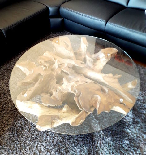 Customer photo review of Couchtisch Wurzel NAGA inkl. Glasplatte Ø 100cm