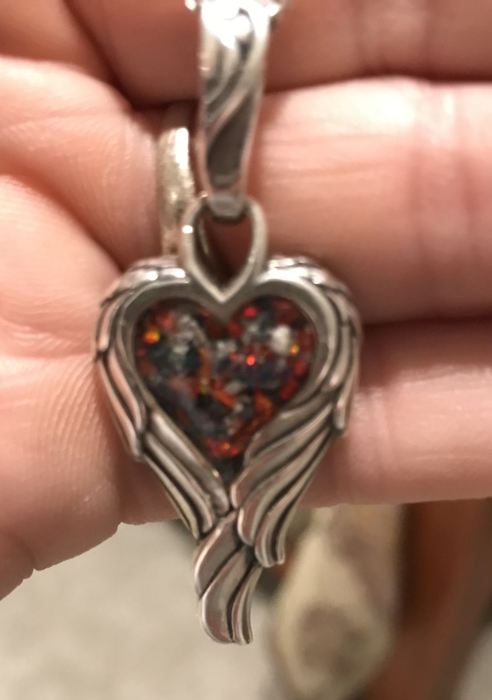 Customer photo review of Angel Wing Heart Pendant  - Engravable