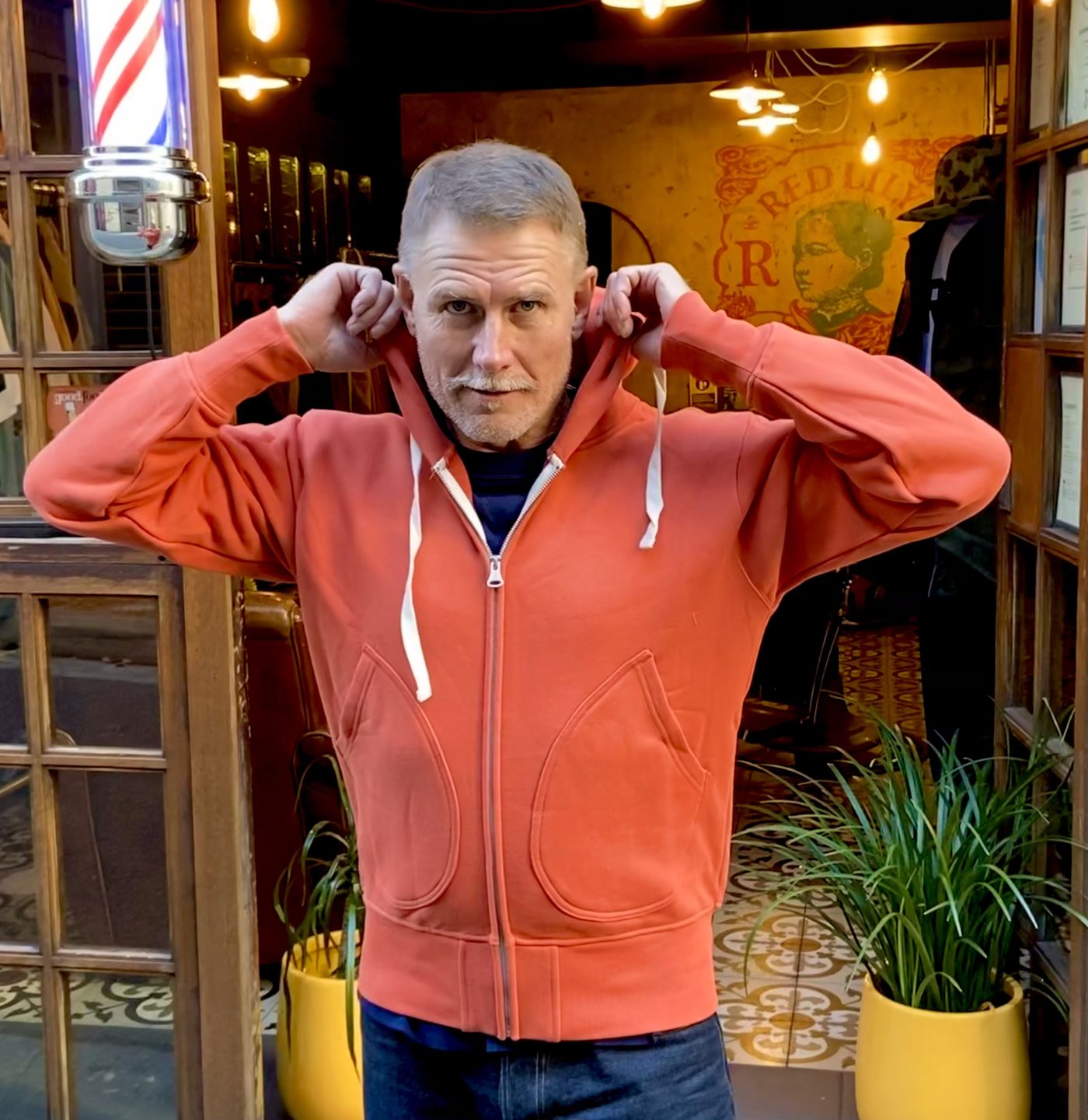 Customer photo review of 17.5 oz Terry Cloth Full-Zip Hoodie - Brick Red