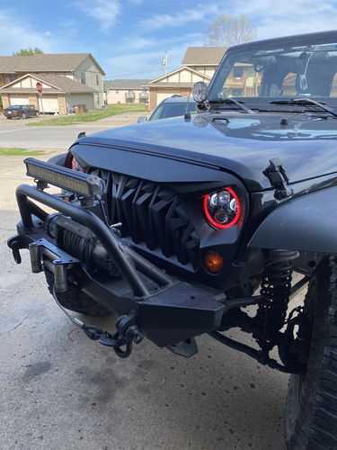 Customer photo review of RGB Halo Headlights & Shark Grilles Combo for Jeep Wrangler JK/ JKU