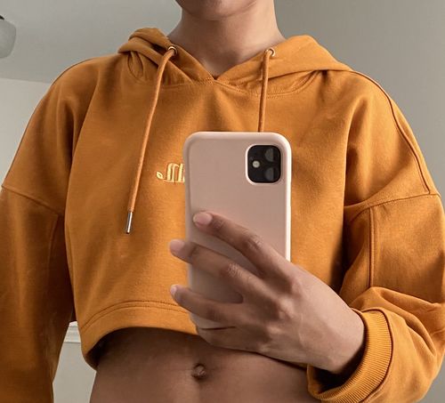 Customer photo review of Crop Hoodie: Gold