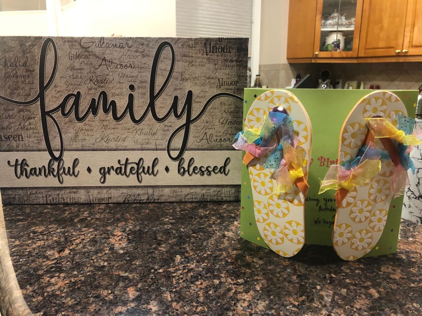 Customer photo review of Personalized "Family - Thankful, Grateful, Blessed" Names On Background Premium Canvas
