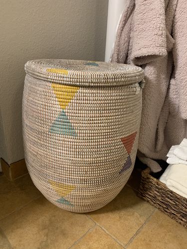 Customer photo review of White With Multi-Color Triangles Basket