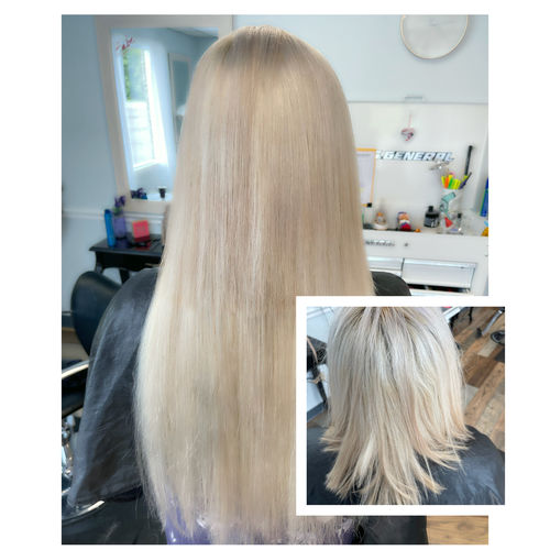 Customer photo review of Full Shine I Tip I Tip 100% Remy Human Hair Extensions Platinum Blonde (#60)