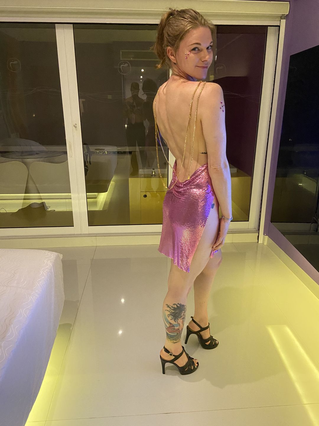 Customer photo review of Pink Backless Chainmail Dress