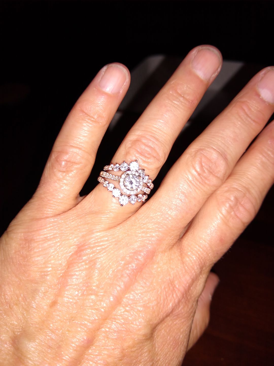 Customer photo review of S925 0.5Ct Round Cut Unique Curved Design Thin Stacking Wedding Ring In Sterling Silver