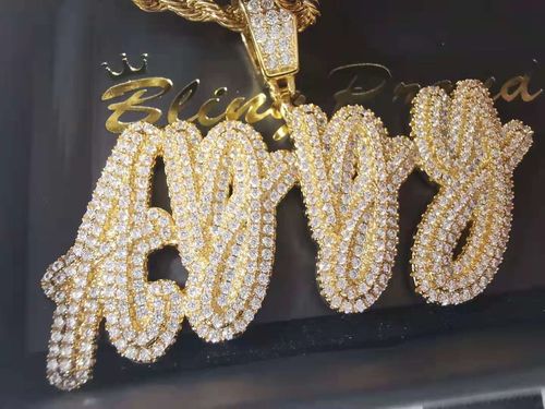 Customer photo review of Custom Double Layers Iced Out Name Letters Pendant