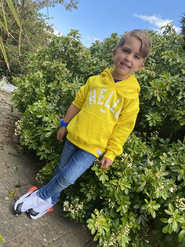Customer photo review of KID: Sun Yellow Classic Hoodie