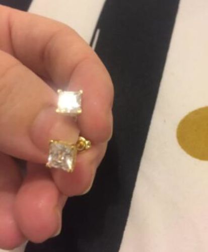 Customer photo review of 18K Gold Plated Square Stud Earrings in 925 Sterling Silver