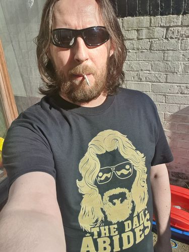 Customer photo review of The Dad Abides Heavy Tee 5.3oz